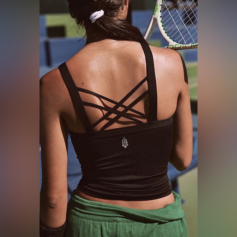 FREE PEOPLE | ✨NEW✨ Happiness Runs Strappy Back Long Crop in Black